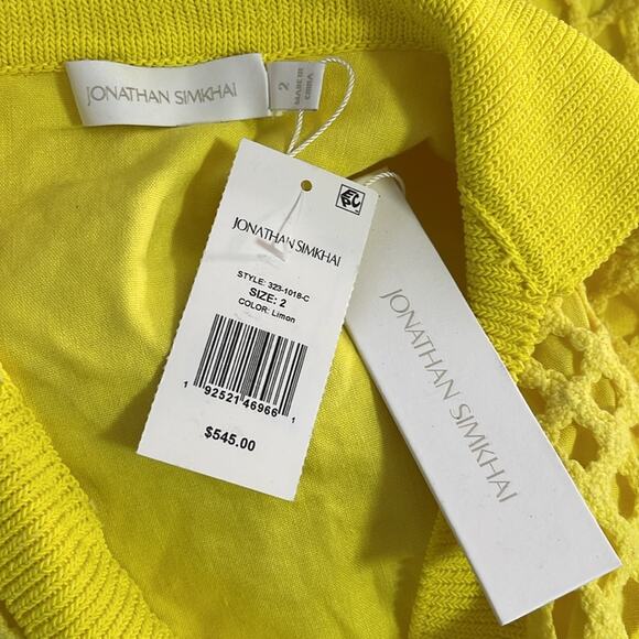 Jonathan Simkhai Tazzie Floral Crochet Limon Yellow Mini Dress Size 2 - Picture 7 of 8